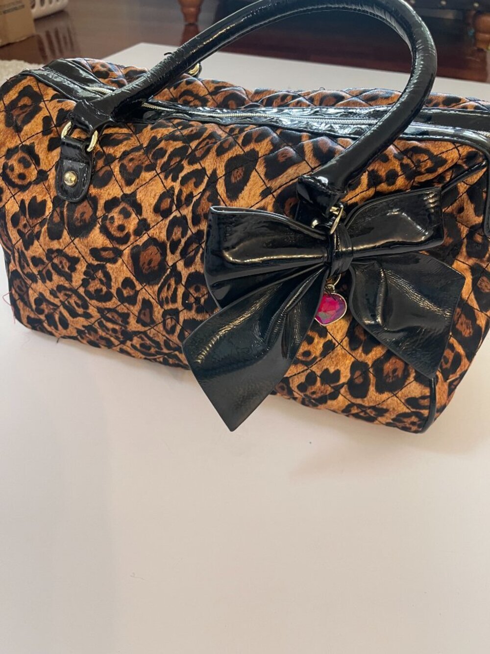 Vintage Betsey Johnson Y2K Leopard Bow Satchel Bag - Picture 3 of 15